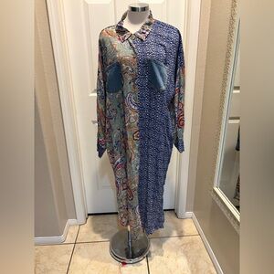 Shannonpassero Blue Paisley Patchwork Shirt Dress